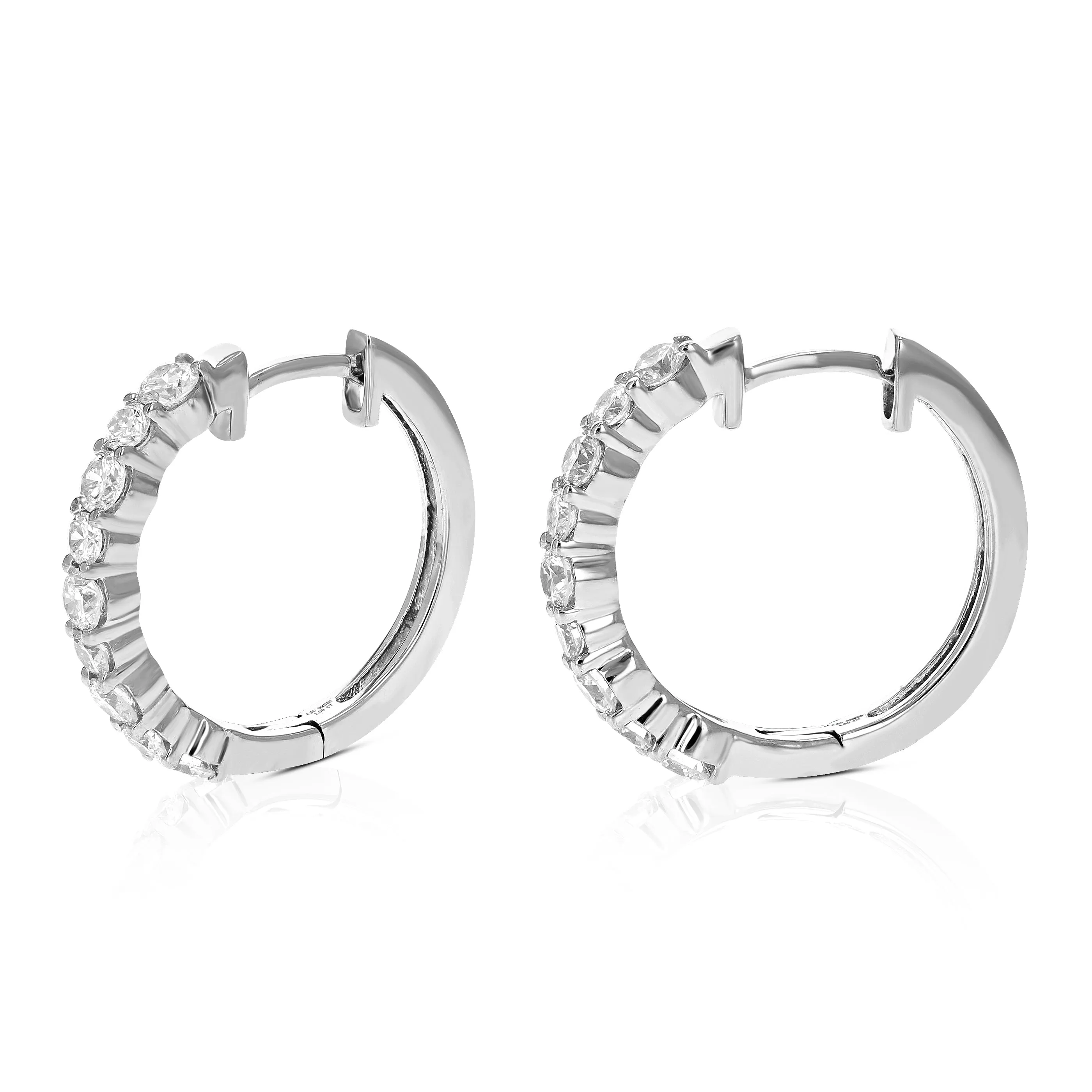 1 cttw 18 Stones Round Lab Grown Diamond Hoop Earrings .925 Sterling Silver Prong Set 1 Inch