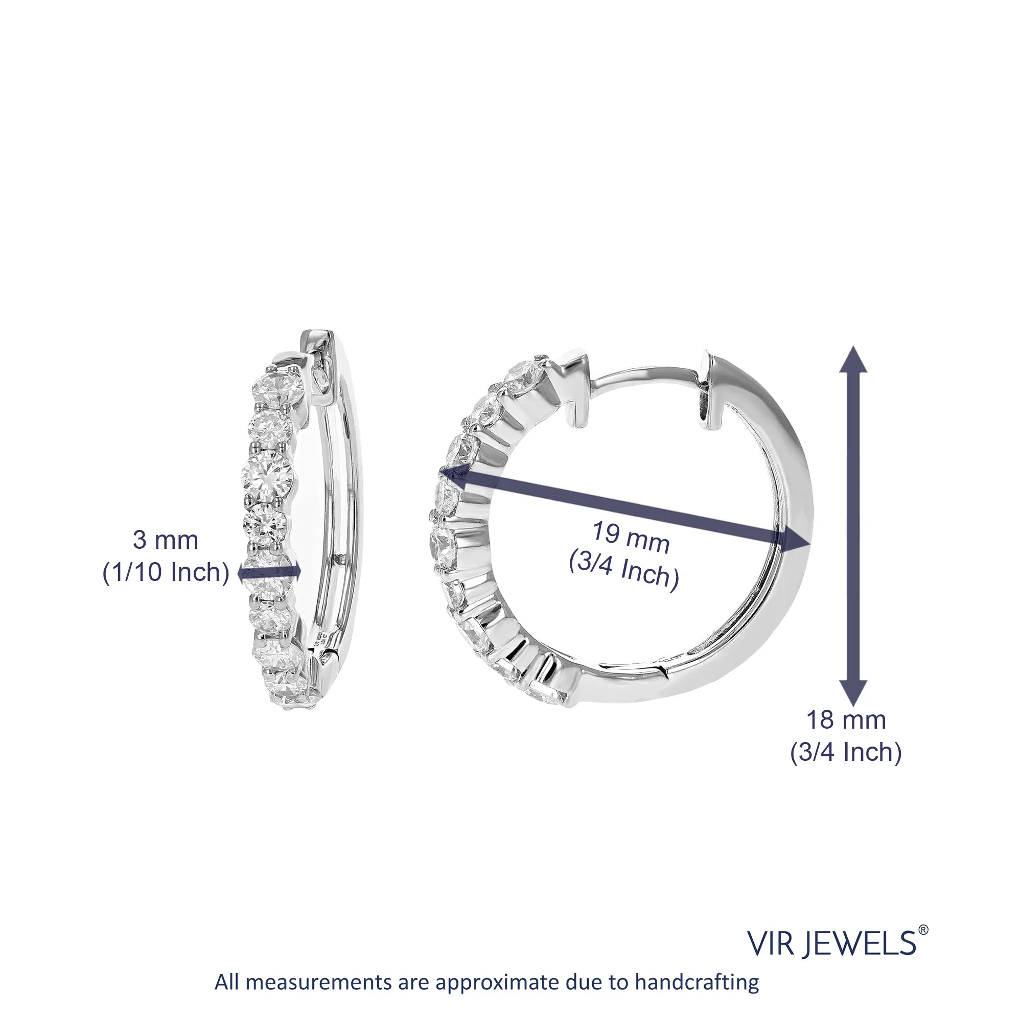1 cttw 18 Stones Round Lab Grown Diamond Hoop Earrings .925 Sterling Silver Prong Set 1 Inch
