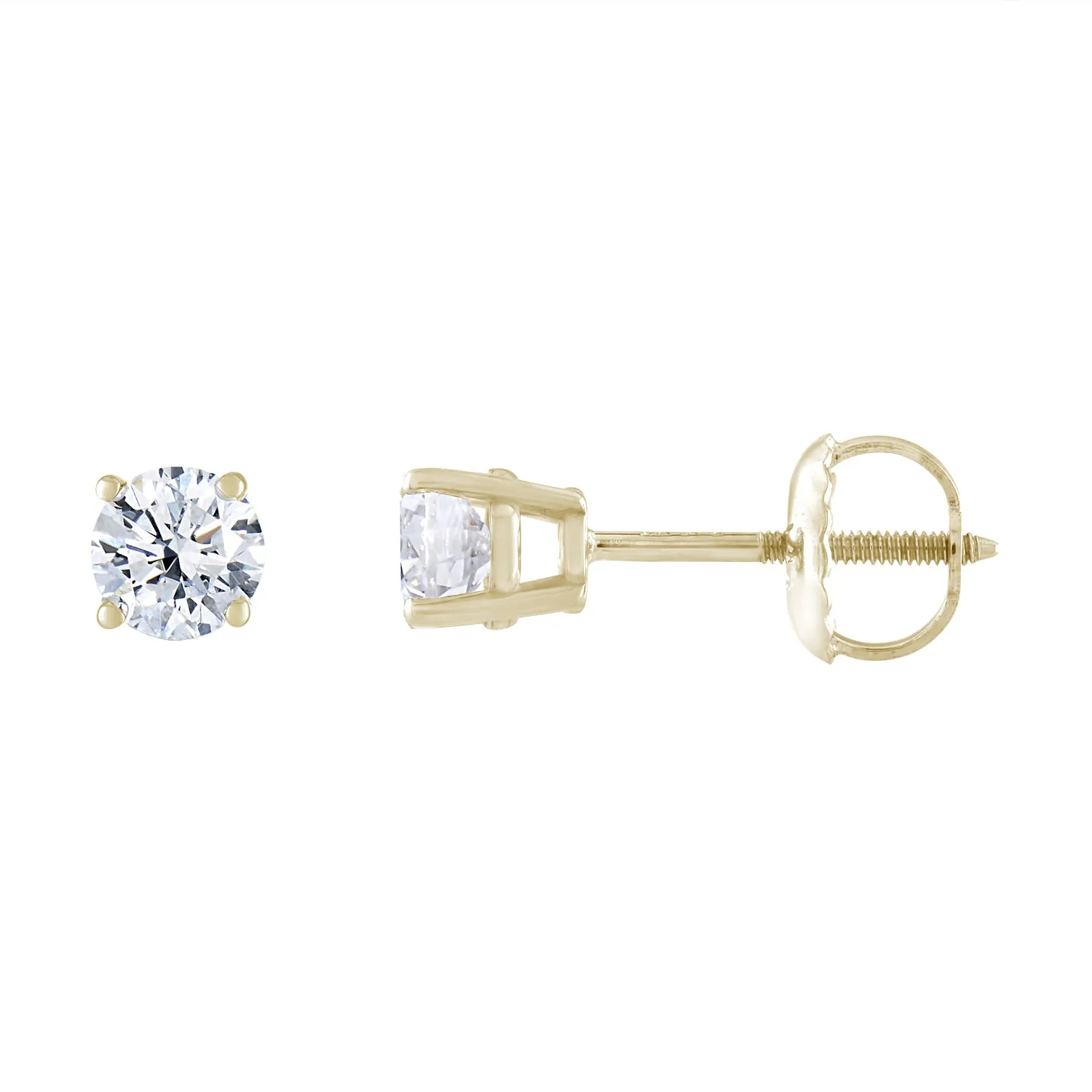 1/3 cttw I1-I2 Certified Diamond Stud Earrings 14K Yellow Gold Round Screw Backs