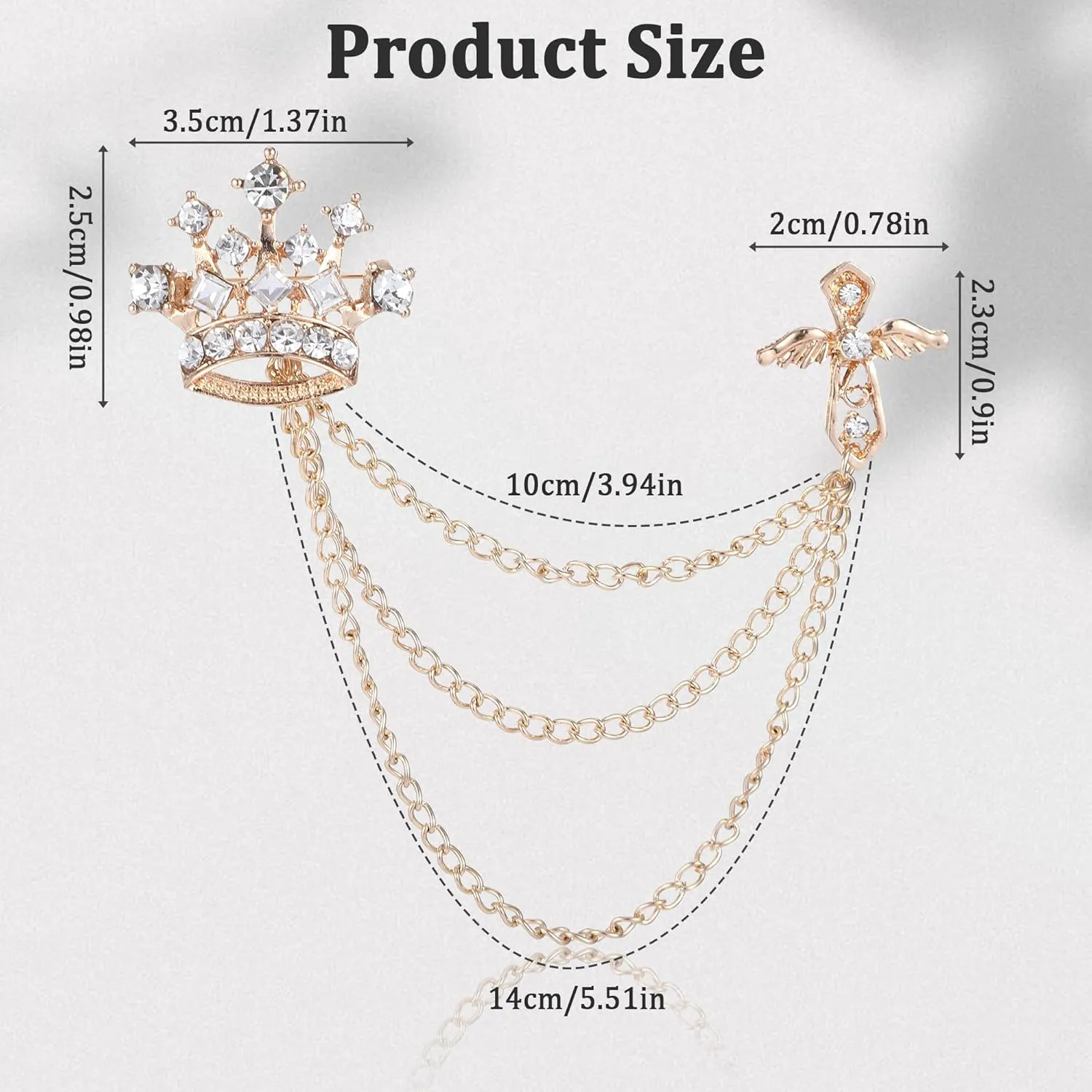 2 Pcs Crown Pins, Suit Accessories Men, Lapel Pin for Men, Brooch Pin, Suit Chain for Men, Suit Pins for Men, Crown Brooch Pin, Chain Brooch, Tuxedo Accessories Men, Wedding Brooch Pin (Gold & Silver)