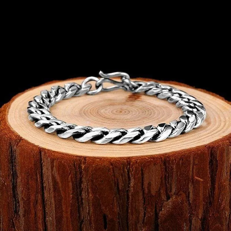 8-10mm Wide Curb Chain Biker Bracelet (Unisex) 925 Sterling Silver