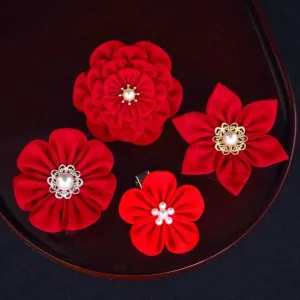 [ACCESSORY 4 PIECES] AKANE (ROUND BROOCHES, HEXAGONAL BROOCHES, HAIR CLIPS, HAIR ELASTICS ) | TSUMAMI KANZASHI