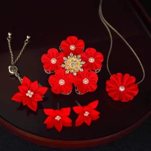 [ACCESSORY 4 PIECES] SCARLET (BROOCHES, CHAIN BRACELETS, EARRINGS, PENDANTS) | TSUMAMI KANZASHI