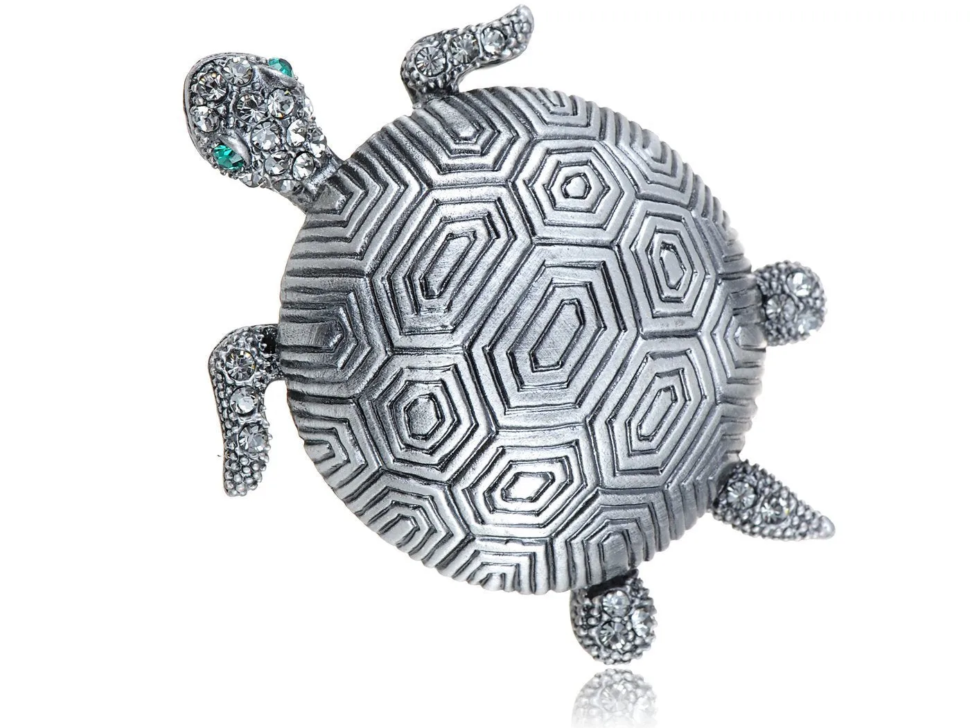 Alilang Silvery Tone Iridescent Colored Rhinestones Turtle Tortoise Brooch Pin Silver