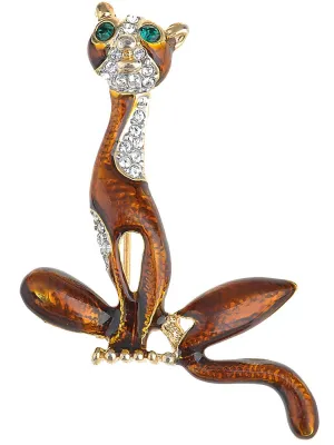 Alilang Women's Golden Tone Enamel Crystal Rhinestones Cut Cat Animal Brooch Pin Topaz