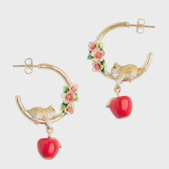 Bill Skinner Apple Blossom and Mouse Hoop Earrings