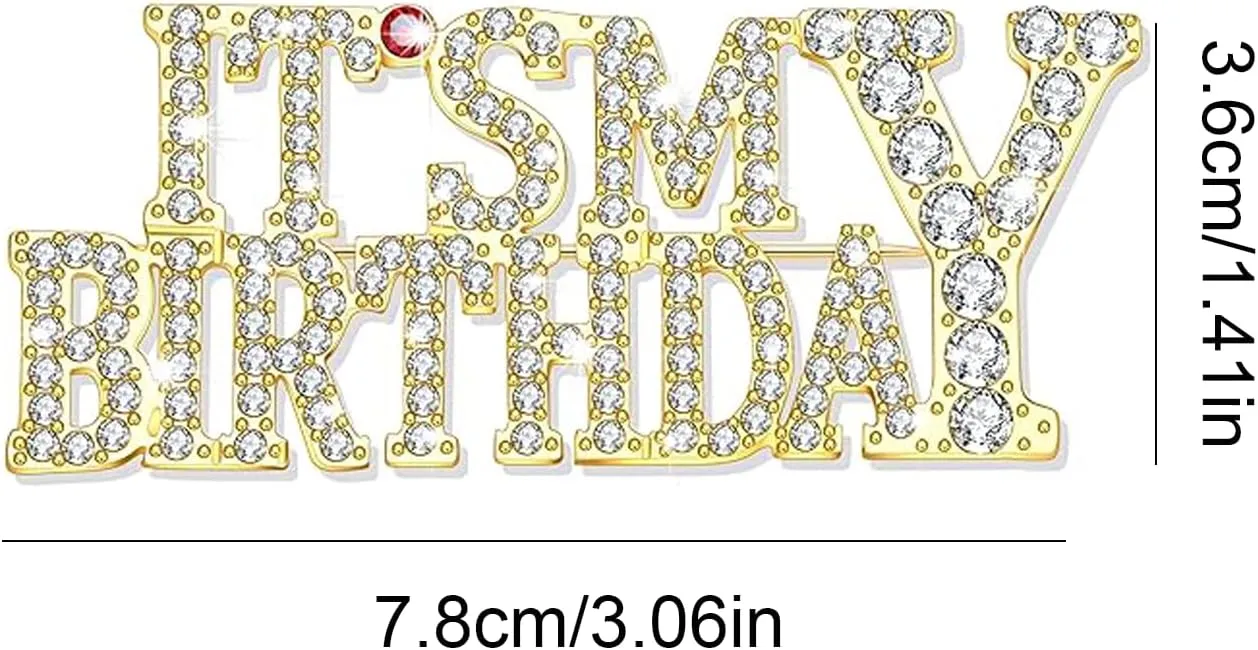 Birthday Brooch Pins for Women Its My Birthday Pin Queen Crown Rhinestone Brooch Crystal Lapel Pin Large Safety Pins Birthday Party Fashion Jewelry