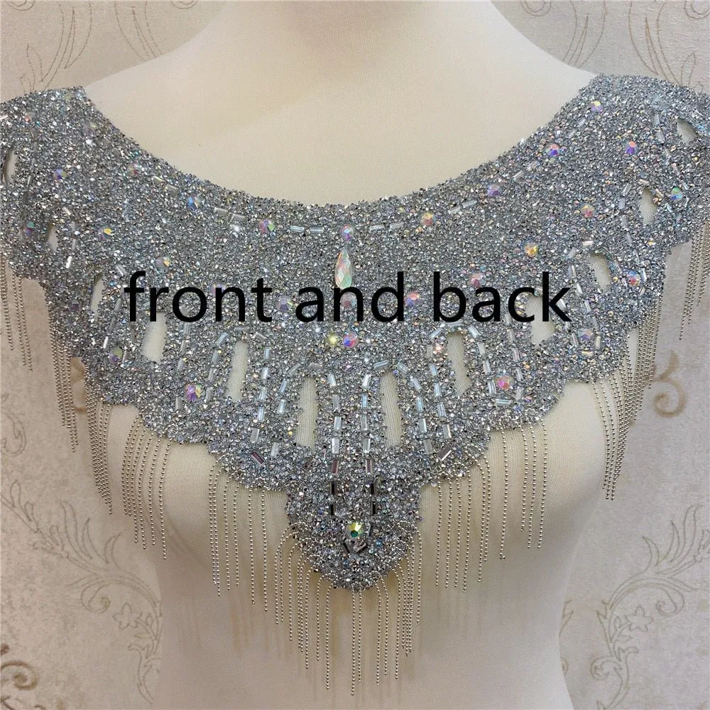 Bridal Wedding Party Rhinestone Crystal Beaded Sequin Glitter Full Body Sew On Patch Trim Applique / 40 COLOR DESIGNS