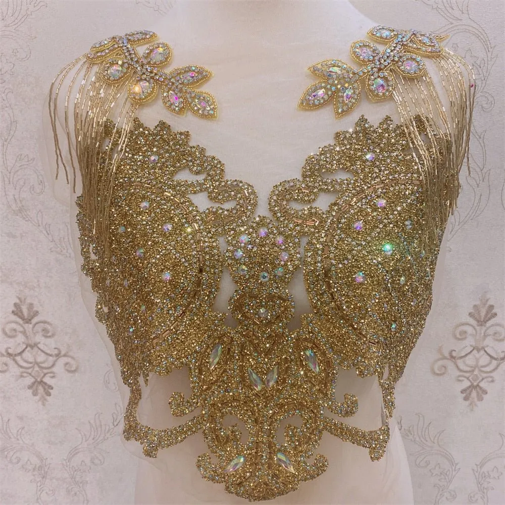 Bridal Wedding Party Rhinestone Crystal Beaded Sequin Glitter Full Body Sew On Patch Trim Applique / 40 COLOR DESIGNS