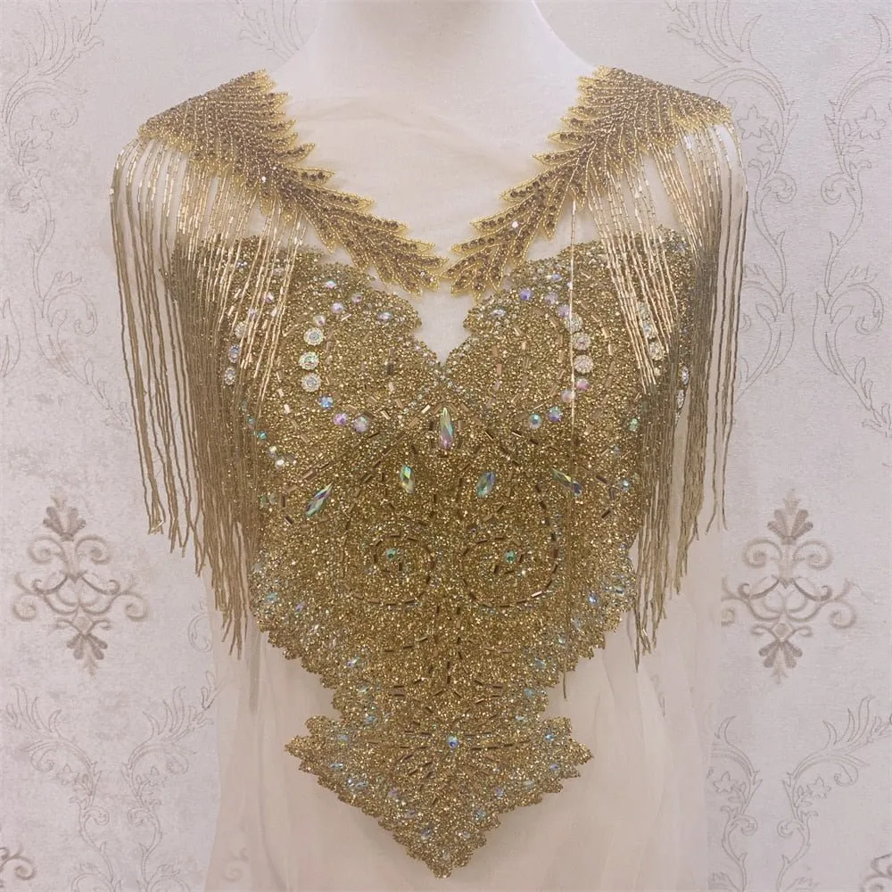 Bridal Wedding Party Rhinestone Crystal Beaded Sequin Glitter Full Body Sew On Patch Trim Applique / 40 COLOR DESIGNS