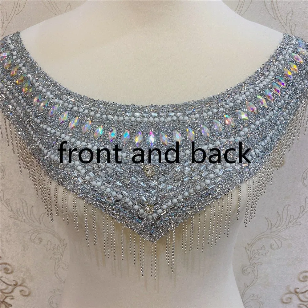 Bridal Wedding Party Rhinestone Crystal Beaded Sequin Glitter Full Body Sew On Patch Trim Applique / 40 COLOR DESIGNS