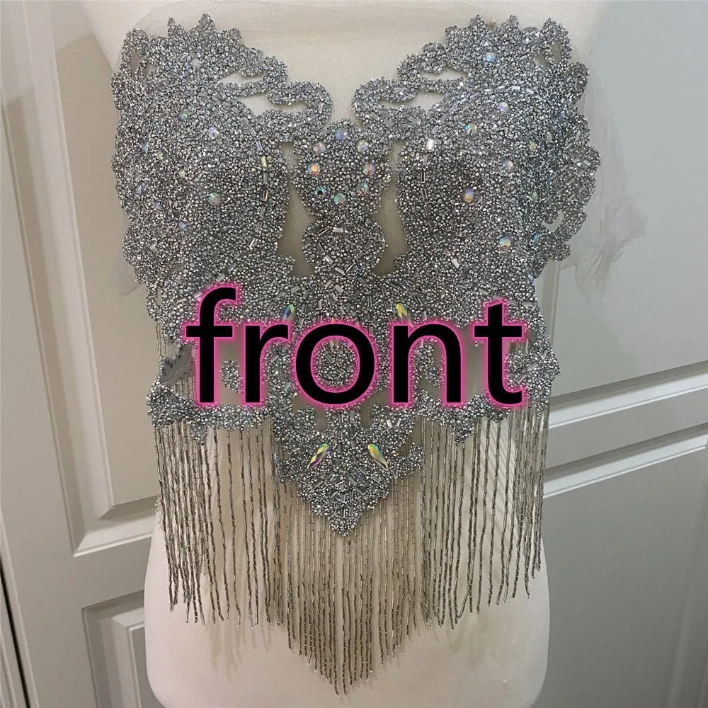 Bridal Wedding Party Rhinestone Crystal Beaded Sequin Glitter Full Body Sew On Patch Trim Applique / 40 COLOR DESIGNS
