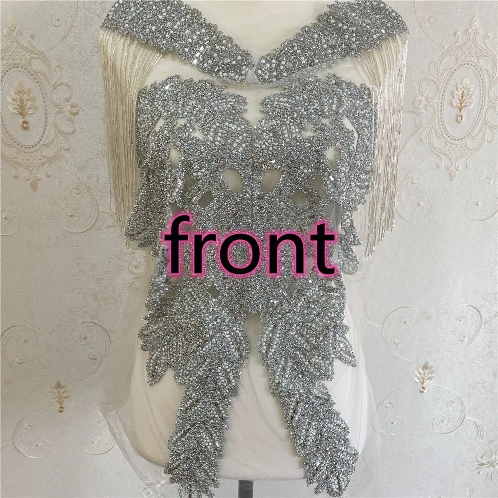 Bridal Wedding Party Rhinestone Crystal Beaded Sequin Glitter Full Body Sew On Patch Trim Applique / 40 COLOR DESIGNS