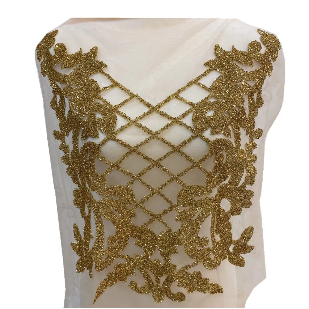Bridal Wedding Party Rhinestone Crystal Beaded Sequin Glitter Full Body Sew On Patch Trim Applique / 40 COLOR DESIGNS