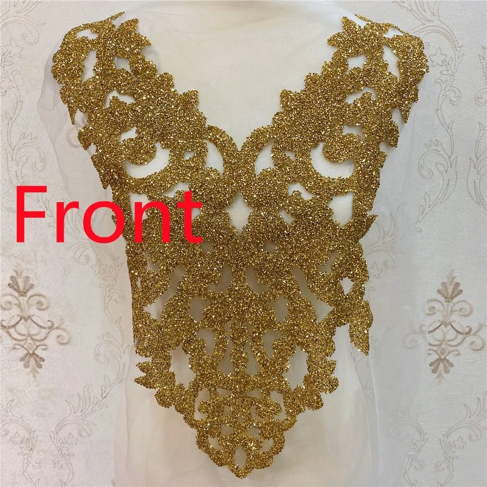 Bridal Wedding Party Rhinestone Crystal Beaded Sequin Glitter Full Body Sew On Patch Trim Applique / 40 COLOR DESIGNS