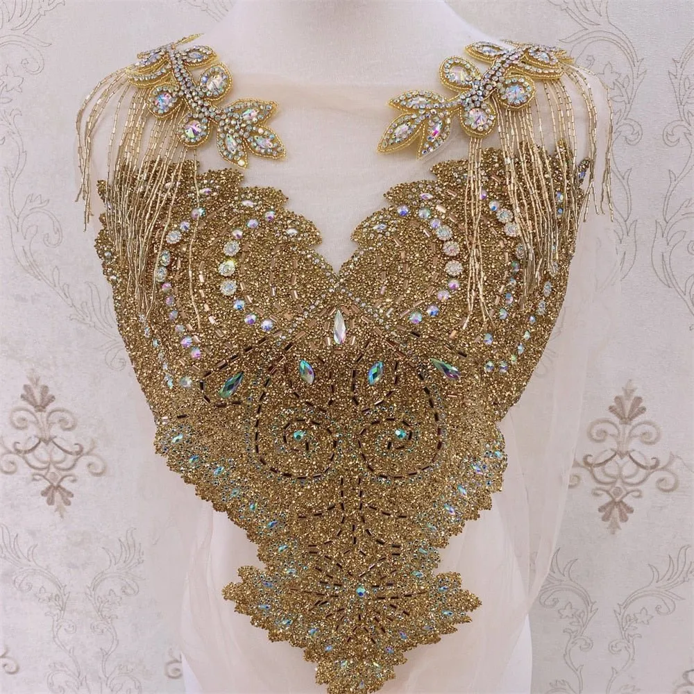 Bridal Wedding Party Rhinestone Crystal Beaded Sequin Glitter Full Body Sew On Patch Trim Applique / 40 COLOR DESIGNS