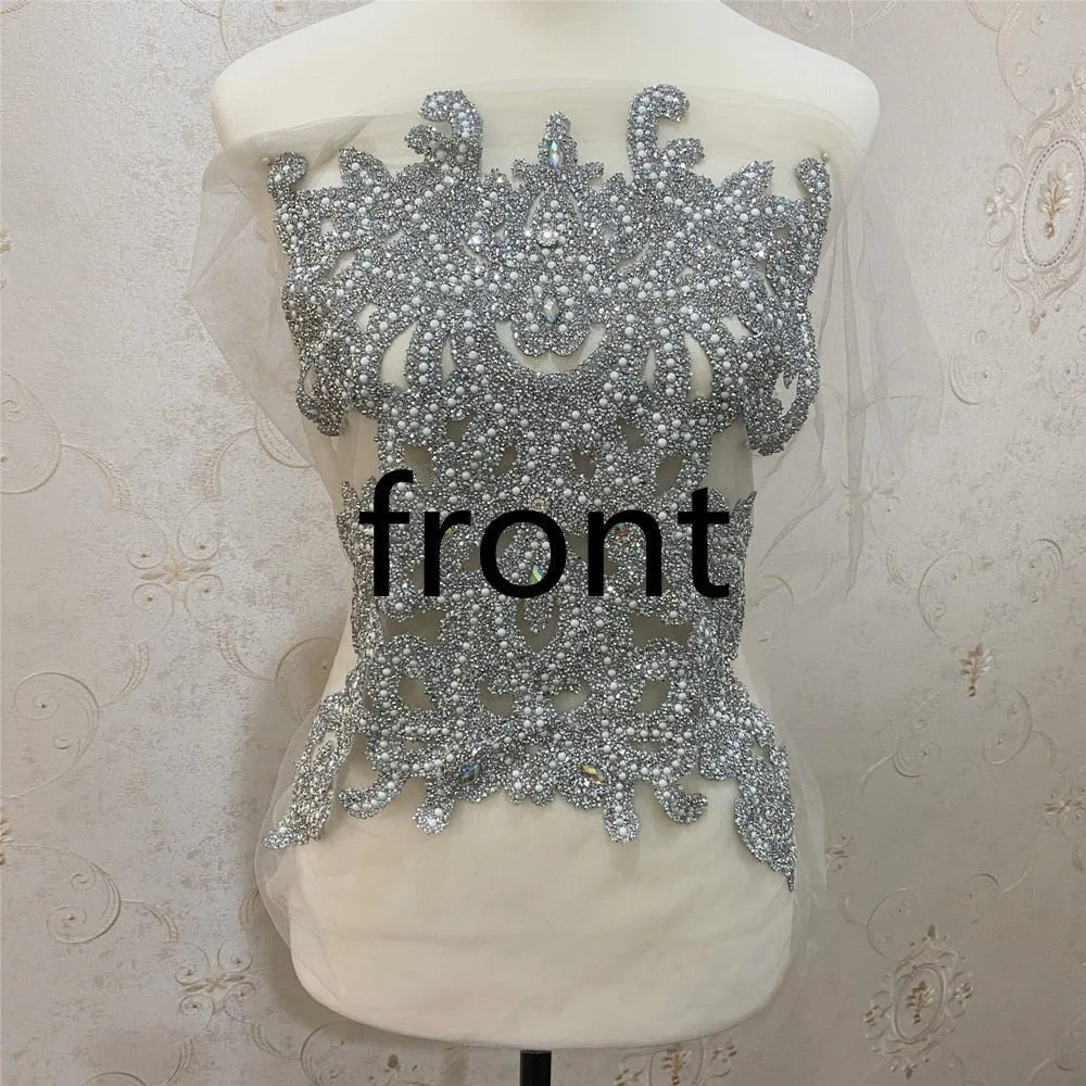 Bridal Wedding Party Rhinestone Crystal Beaded Sequin Glitter Full Body Sew On Patch Trim Applique / 40 COLOR DESIGNS
