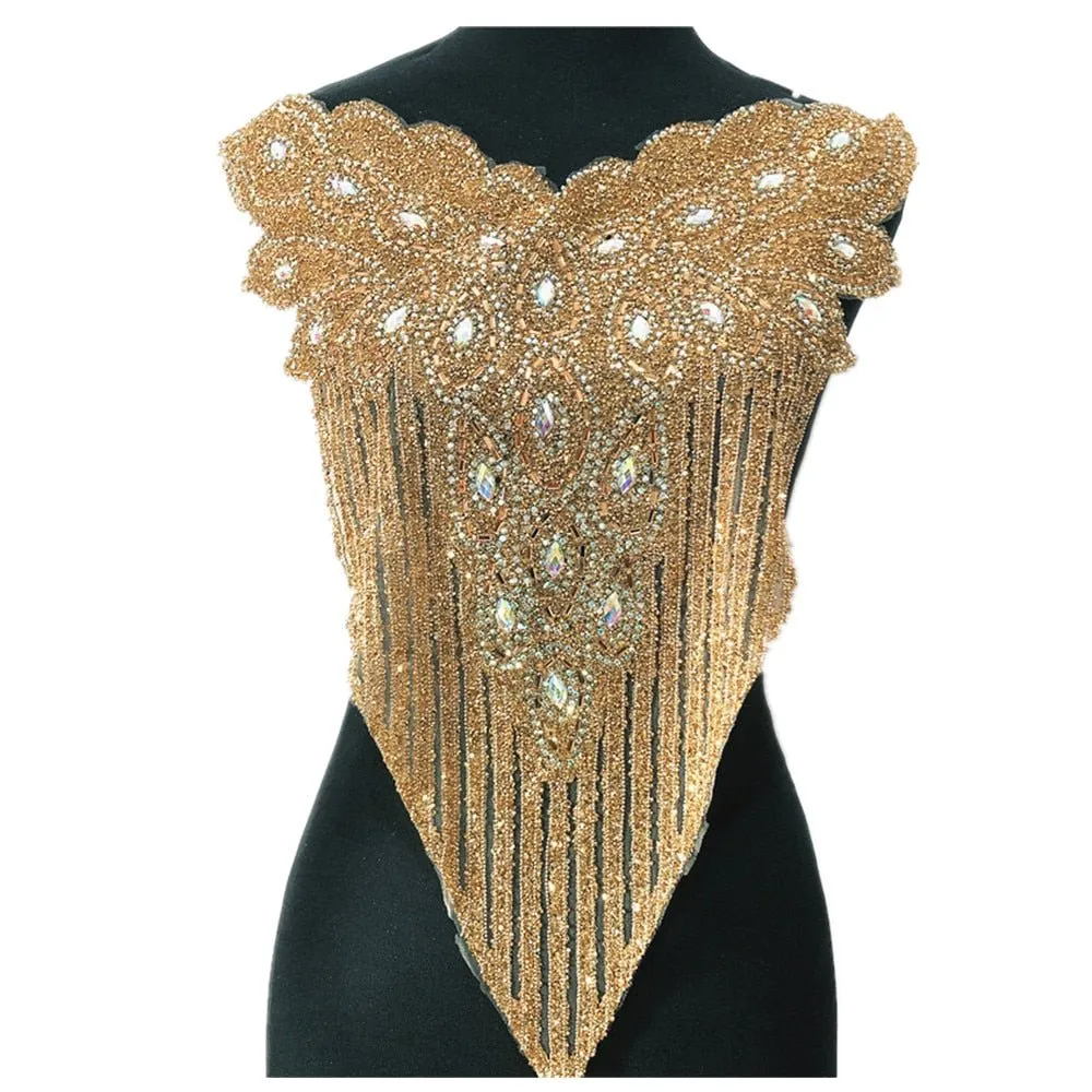 Bridal Wedding Party Rhinestone Crystal Beaded Sequin Glitter Full Body Sew On Patch Trim Applique / 40 COLOR DESIGNS
