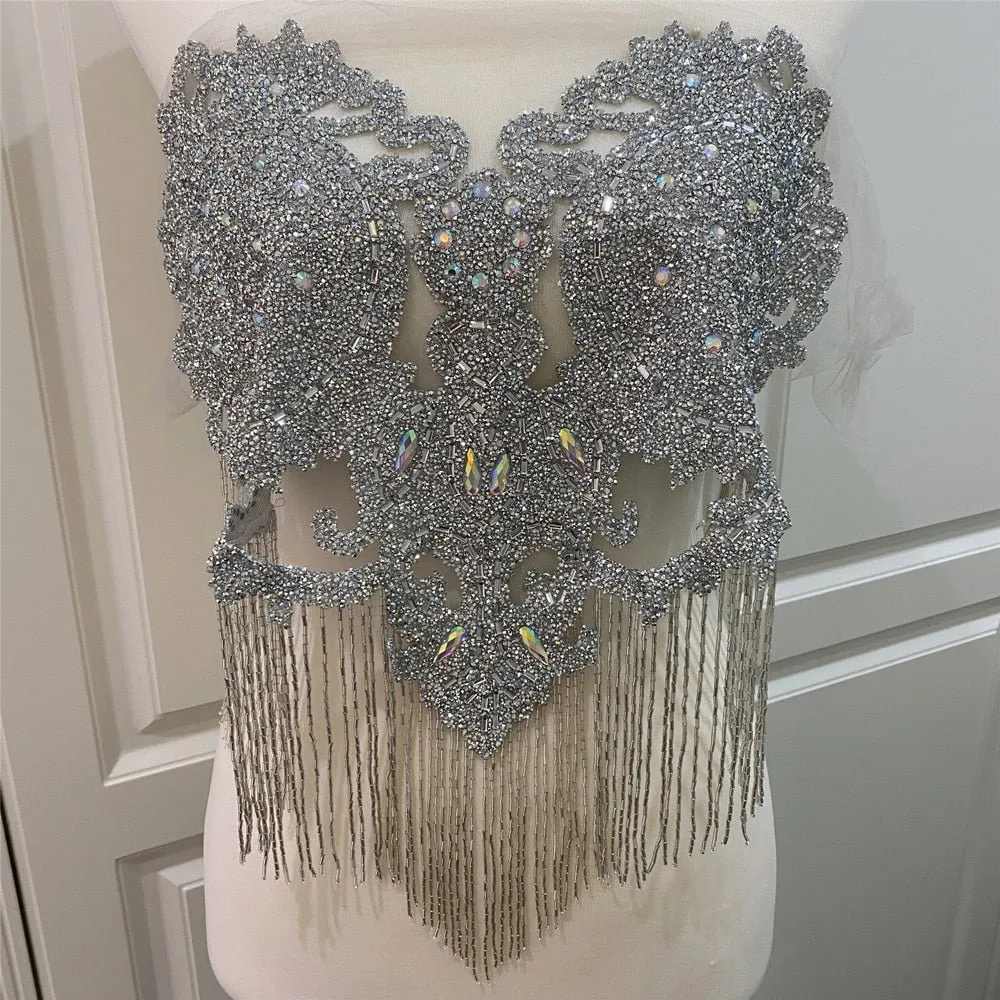 Bridal Wedding Party Rhinestone Crystal Beaded Sequin Glitter Full Body Sew On Patch Trim Applique / 40 COLOR DESIGNS