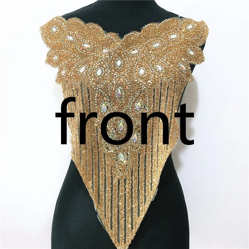 Bridal Wedding Party Rhinestone Crystal Beaded Sequin Glitter Full Body Sew On Patch Trim Applique / 40 COLOR DESIGNS