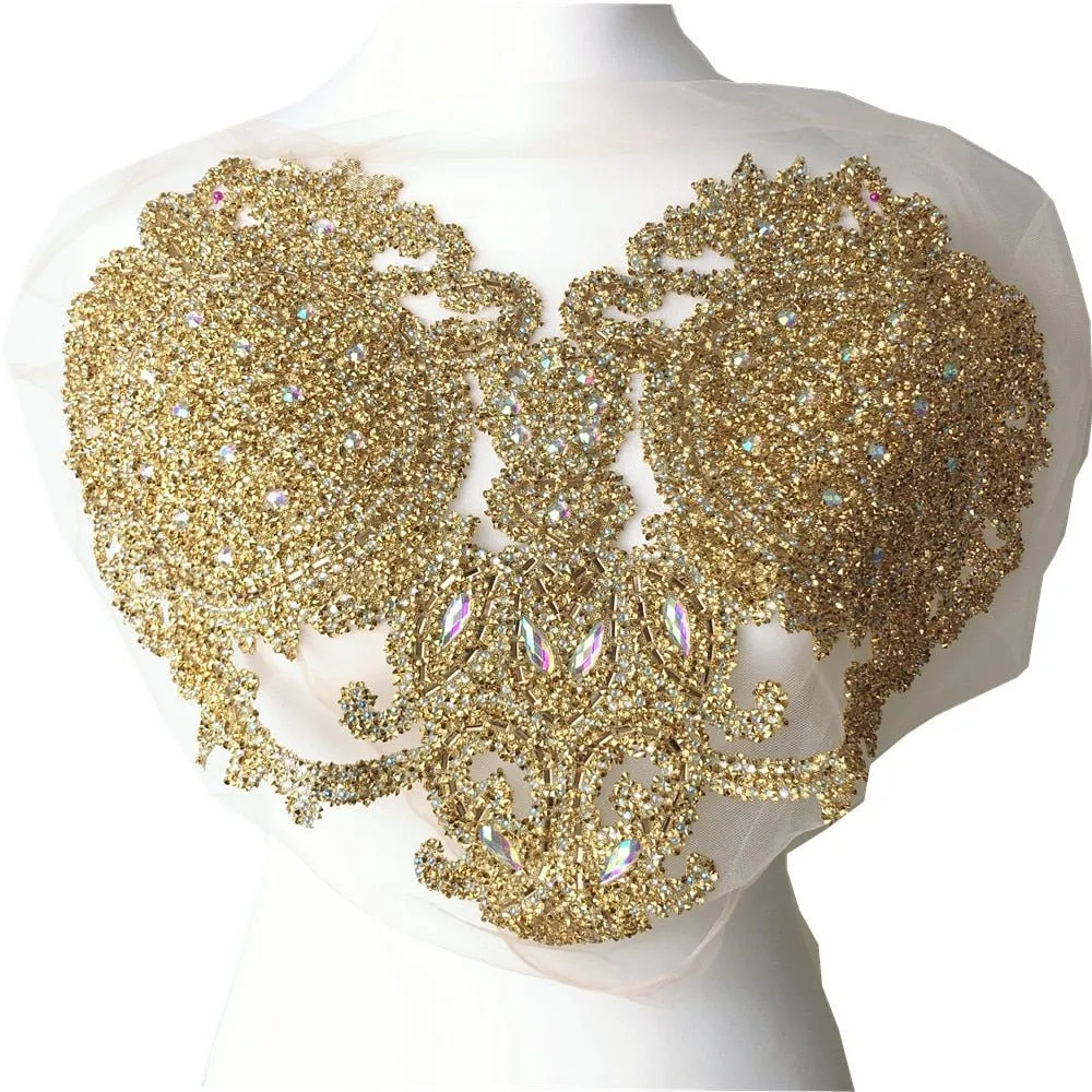 Bridal Wedding Party Rhinestone Crystal Beaded Sequin Glitter Full Body Sew On Patch Trim Applique / 40 COLOR DESIGNS