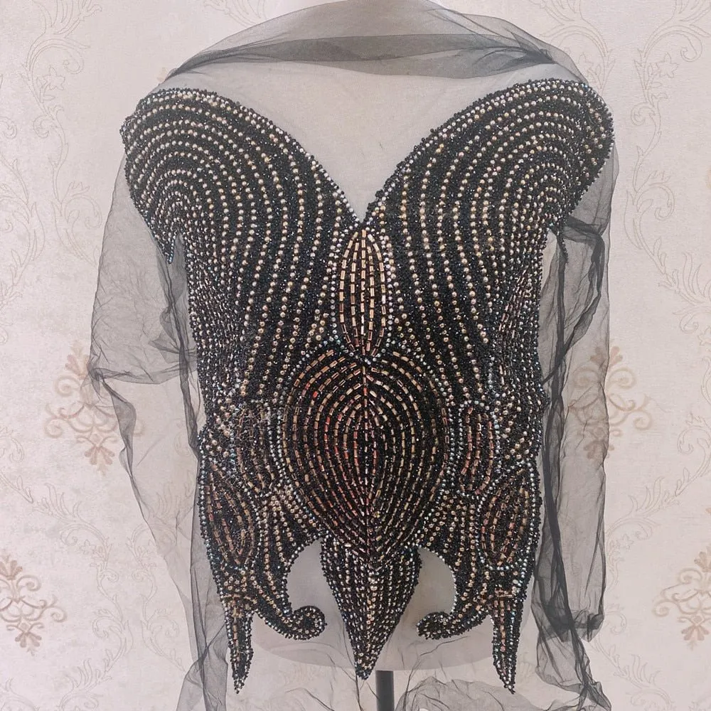Bridal Wedding Party Rhinestone Crystal Beaded Sequin Glitter Full Body Sew On Patch Trim Applique / 40 COLOR DESIGNS