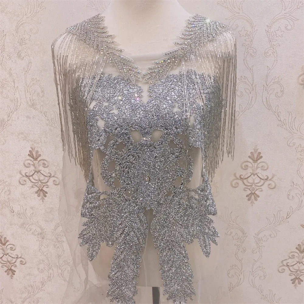 Bridal Wedding Party Rhinestone Crystal Beaded Sequin Glitter Full Body Sew On Patch Trim Applique / 40 COLOR DESIGNS