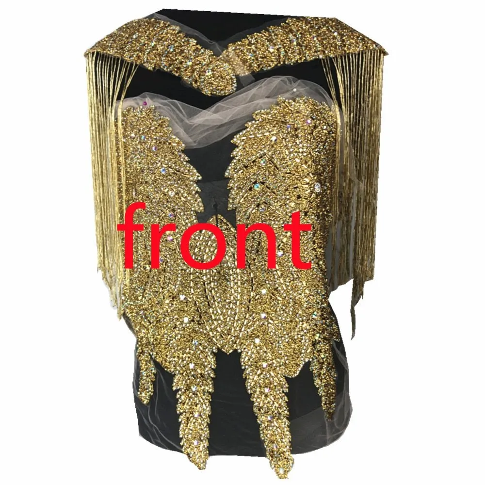 Bridal Wedding Party Rhinestone Crystal Beaded Sequin Glitter Full Body Sew On Patch Trim Applique / 40 COLOR DESIGNS