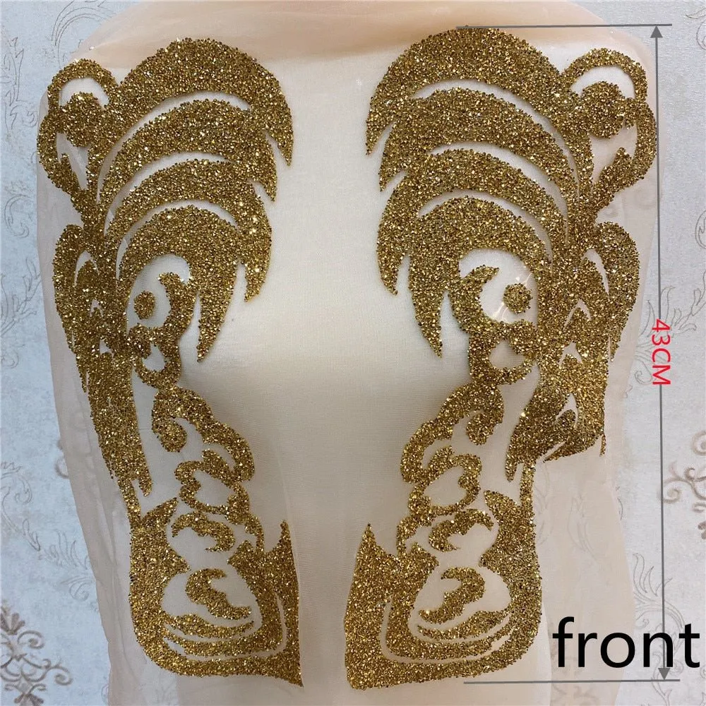Bridal Wedding Party Rhinestone Crystal Beaded Sequin Glitter Full Body Sew On Patch Trim Applique / 40 COLOR DESIGNS