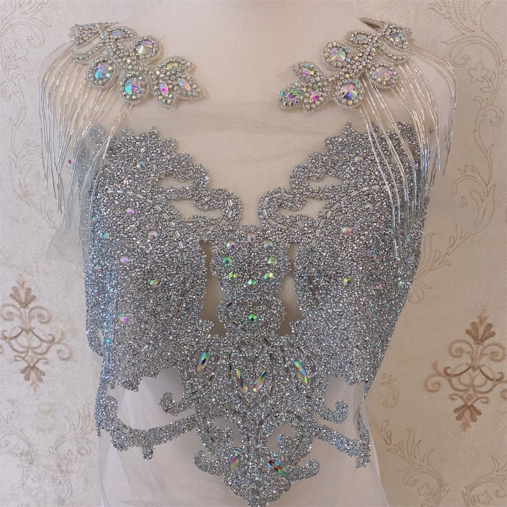 Bridal Wedding Party Rhinestone Crystal Beaded Sequin Glitter Full Body Sew On Patch Trim Applique / 40 COLOR DESIGNS