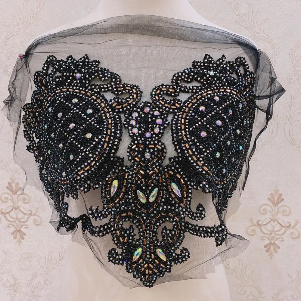 Bridal Wedding Party Rhinestone Crystal Beaded Sequin Glitter Full Body Sew On Patch Trim Applique / 40 COLOR DESIGNS