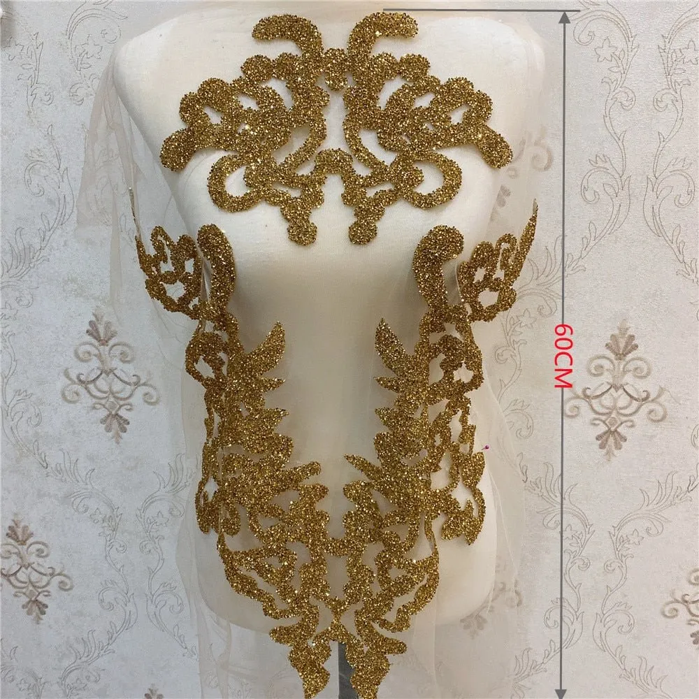 Bridal Wedding Party Rhinestone Crystal Beaded Sequin Glitter Full Body Sew On Patch Trim Applique / 40 COLOR DESIGNS