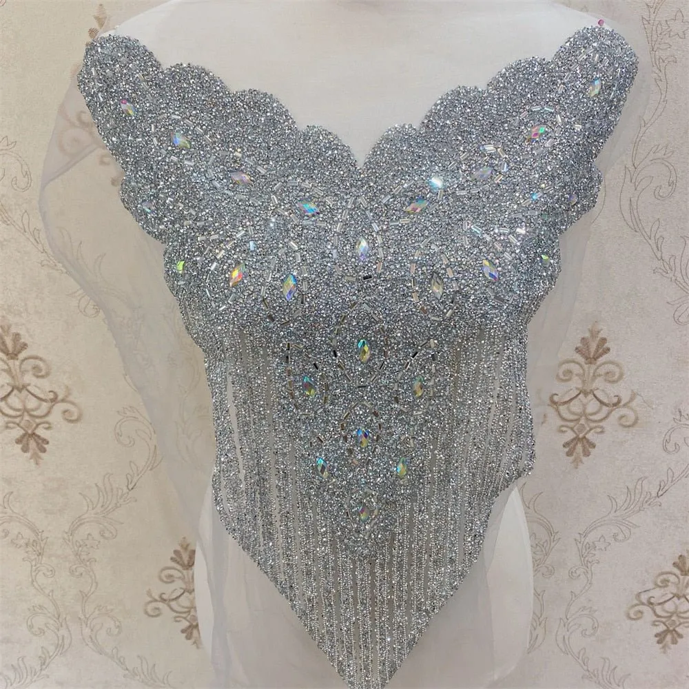Bridal Wedding Party Rhinestone Crystal Beaded Sequin Glitter Full Body Sew On Patch Trim Applique / 40 COLOR DESIGNS