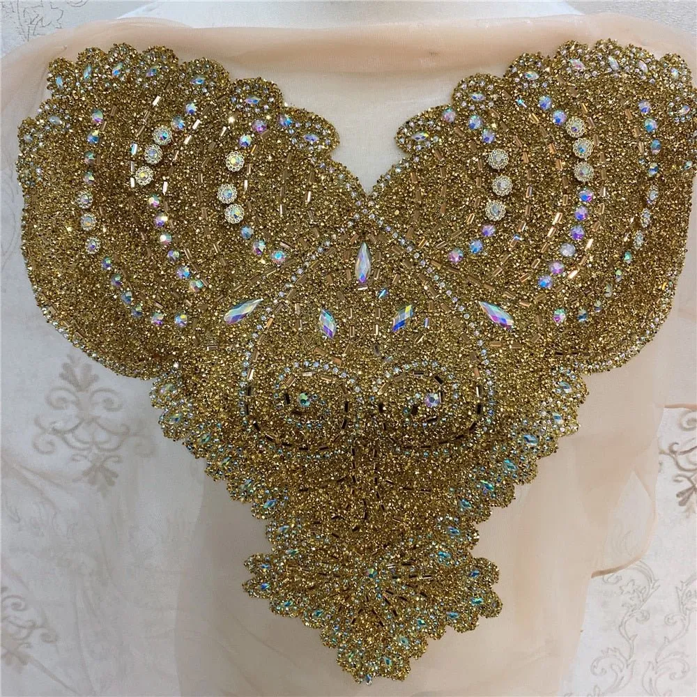 Bridal Wedding Party Rhinestone Crystal Beaded Sequin Glitter Full Body Sew On Patch Trim Applique / 40 COLOR DESIGNS