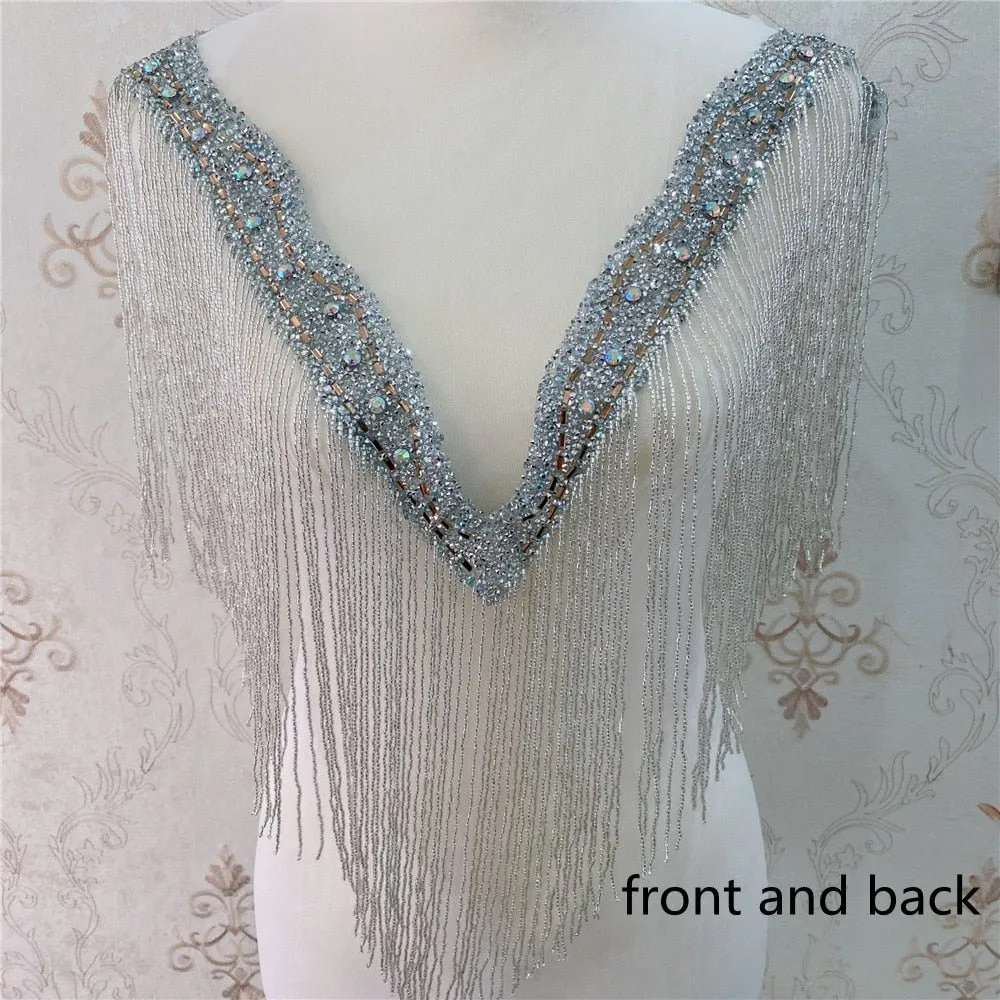 Bridal Wedding Party Rhinestone Crystal Beaded Sequin Glitter Full Body Sew On Patch Trim Applique / 40 COLOR DESIGNS