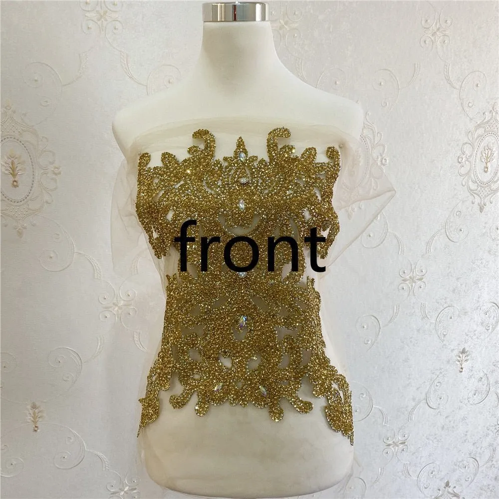 Bridal Wedding Party Rhinestone Crystal Beaded Sequin Glitter Full Body Sew On Patch Trim Applique / 40 COLOR DESIGNS