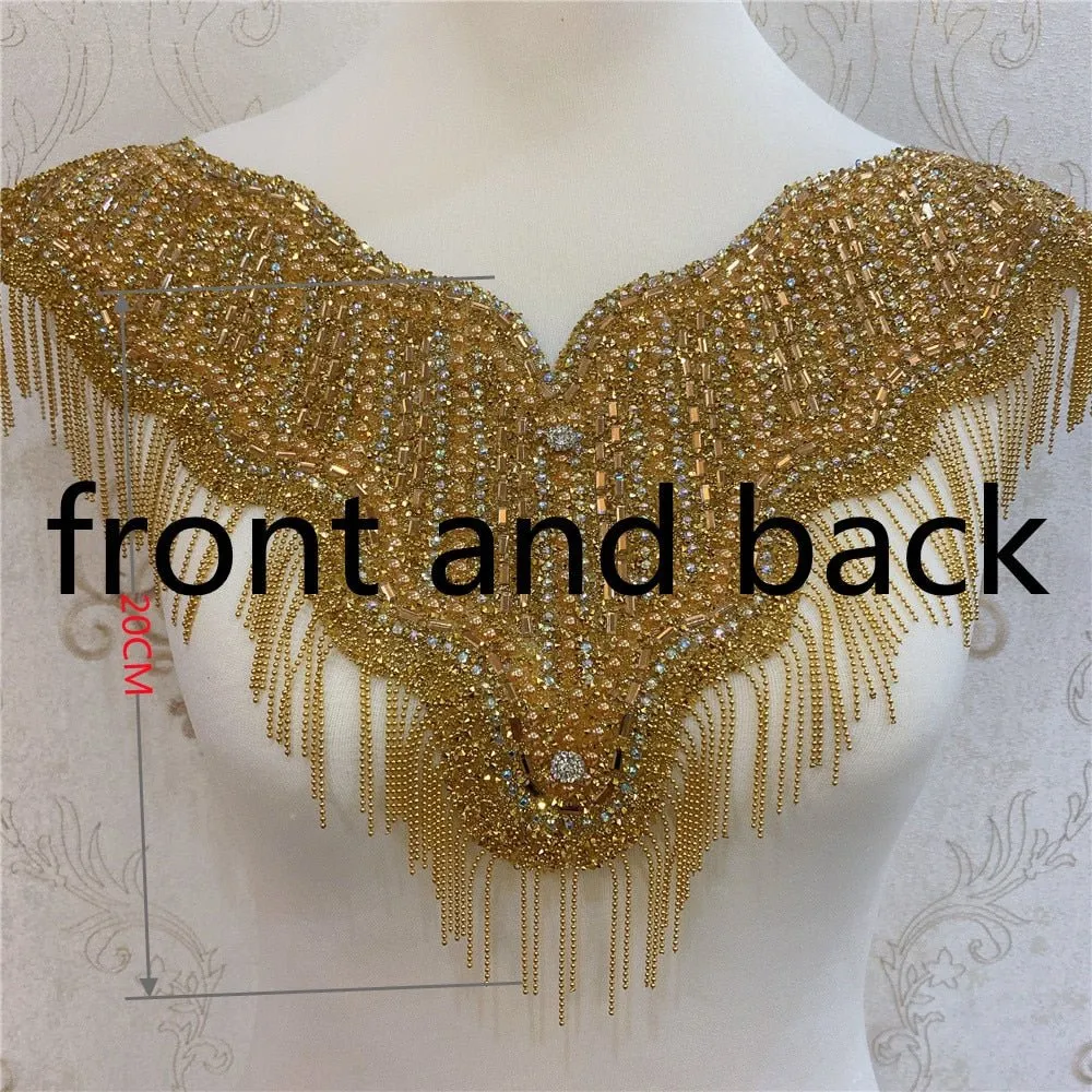 Bridal Wedding Party Rhinestone Crystal Beaded Sequin Glitter Full Body Sew On Patch Trim Applique / 40 COLOR DESIGNS