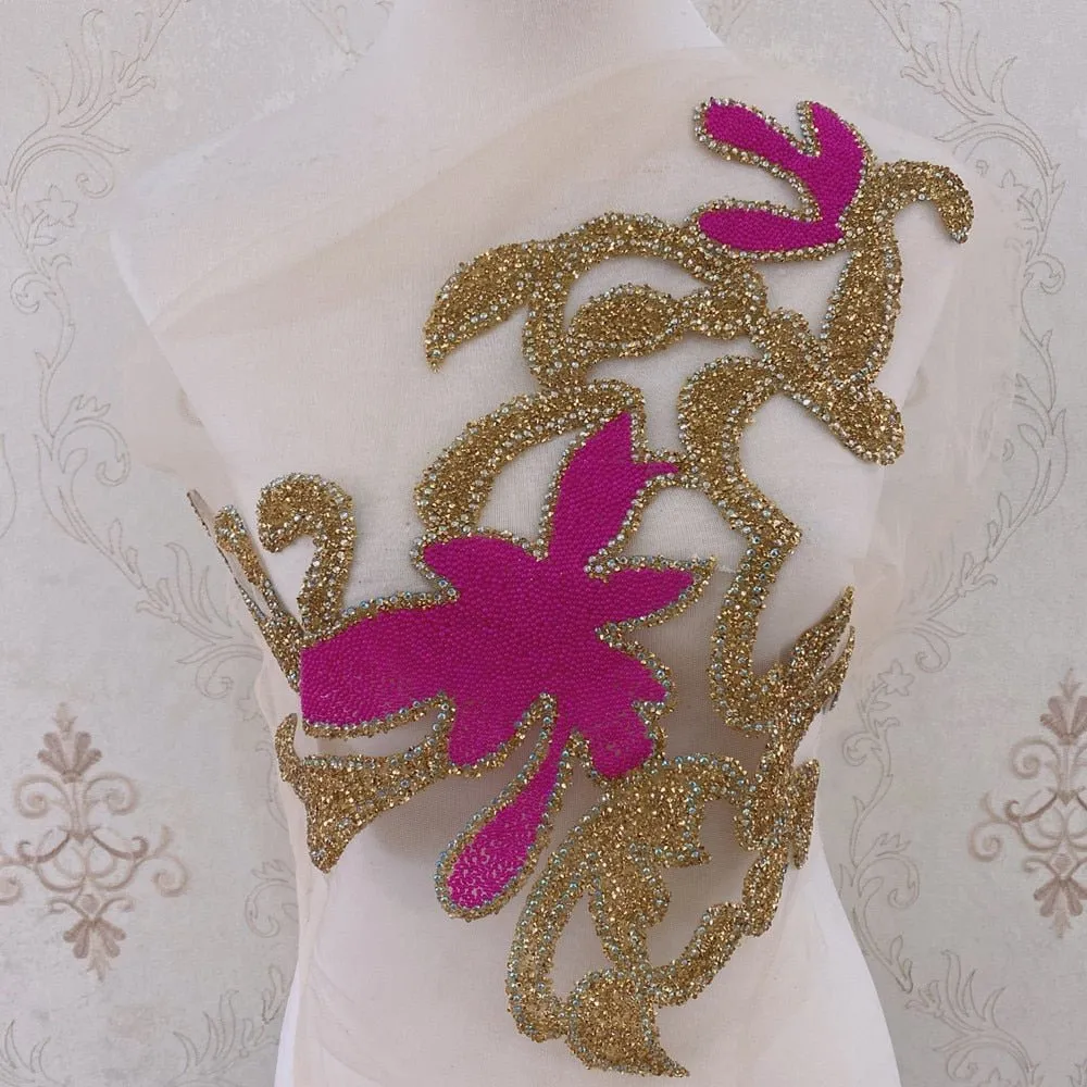 Bridal Wedding Party Rhinestone Crystal Beaded Sequin Glitter Full Body Sew On Patch Trim Applique / 40 COLOR DESIGNS