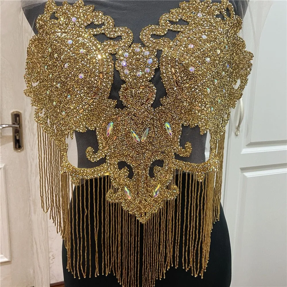 Bridal Wedding Party Rhinestone Crystal Beaded Sequin Glitter Full Body Sew On Patch Trim Applique / 40 COLOR DESIGNS