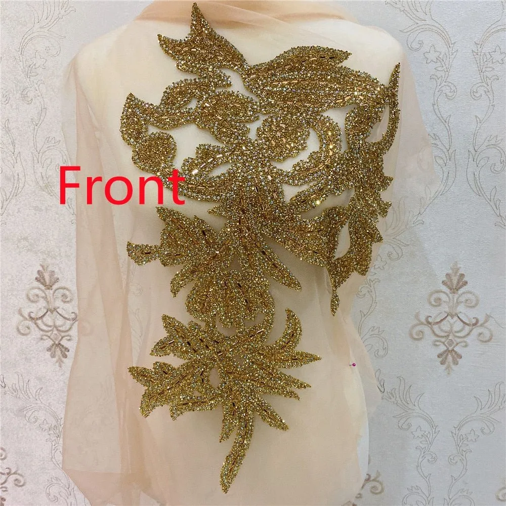 Bridal Wedding Party Rhinestone Crystal Beaded Sequin Glitter Full Body Sew On Patch Trim Applique / 40 COLOR DESIGNS