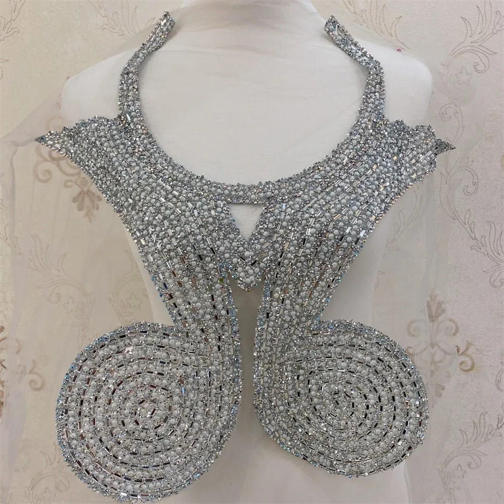 Bridal Wedding Party Rhinestone Crystal Beaded Sequin Glitter Full Body Sew On Patch Trim Applique / 40 COLOR DESIGNS