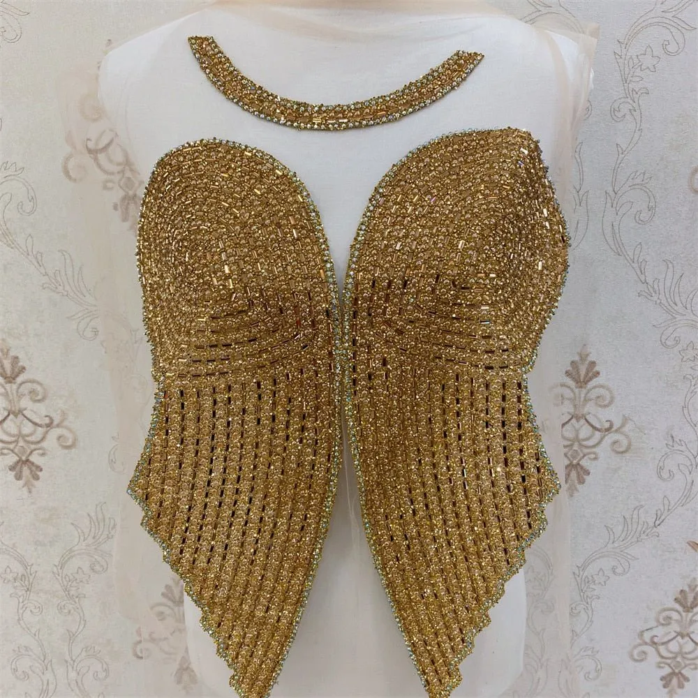 Bridal Wedding Party Rhinestone Crystal Beaded Sequin Glitter Full Body Sew On Patch Trim Applique / 40 COLOR DESIGNS