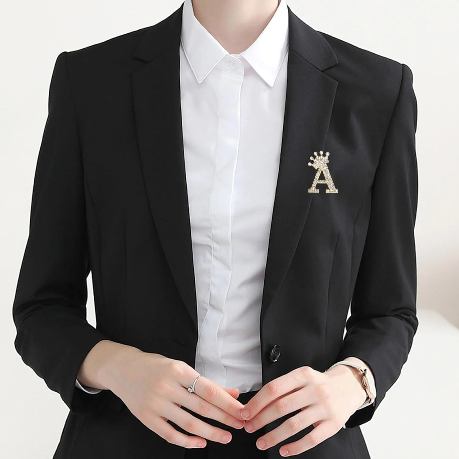 Brooches Pins for Women Crown Initial Brooch Pins Letter Brooch Pins Charms for Socks Rhinestone Lapel Pin for Clothes Hat Bags Fashion Jewelry for Women