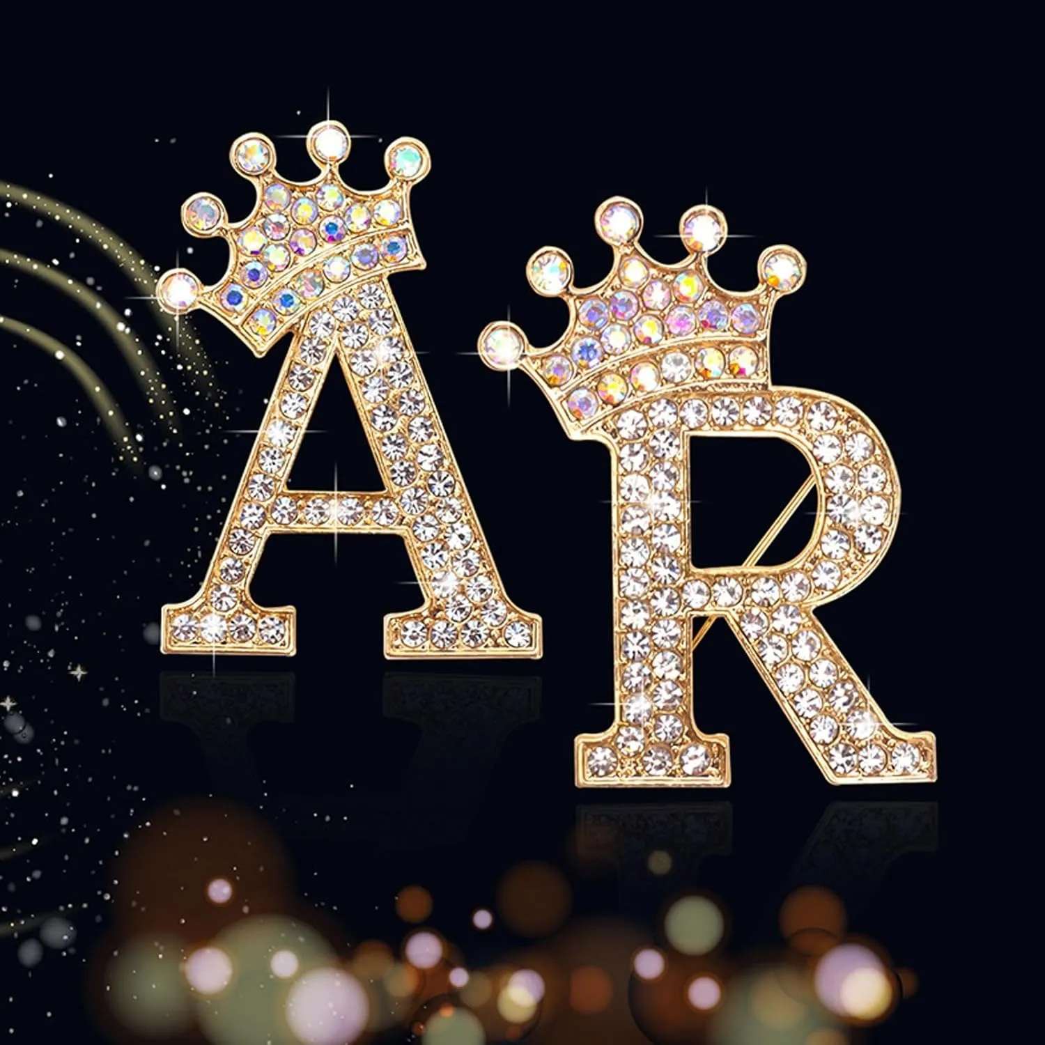 Brooches Pins for Women Crown Initial Brooch Pins Letter Brooch Pins Charms for Socks Rhinestone Lapel Pin for Clothes Hat Bags Fashion Jewelry for Women