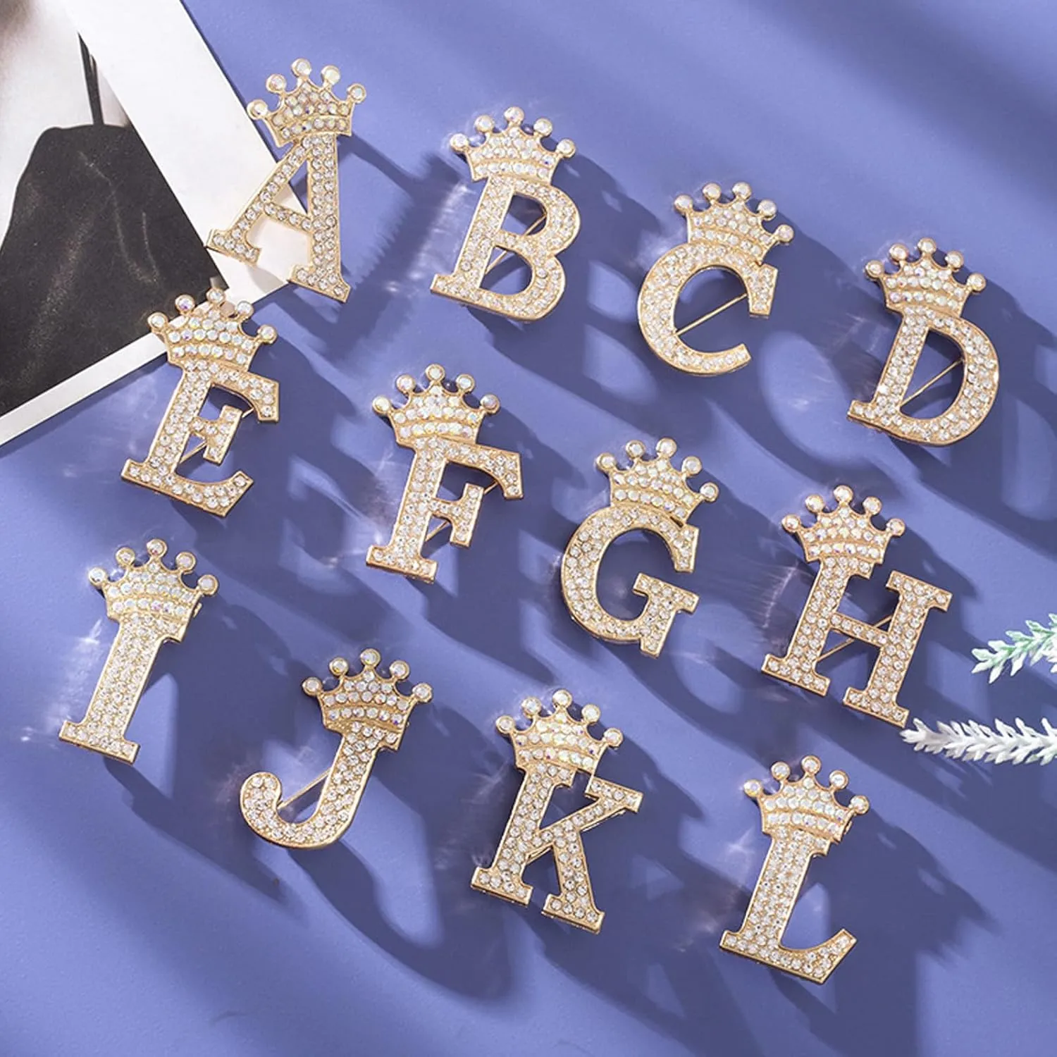 Brooches Pins for Women Crown Initial Brooch Pins Letter Brooch Pins Charms for Socks Rhinestone Lapel Pin for Clothes Hat Bags Fashion Jewelry for Women