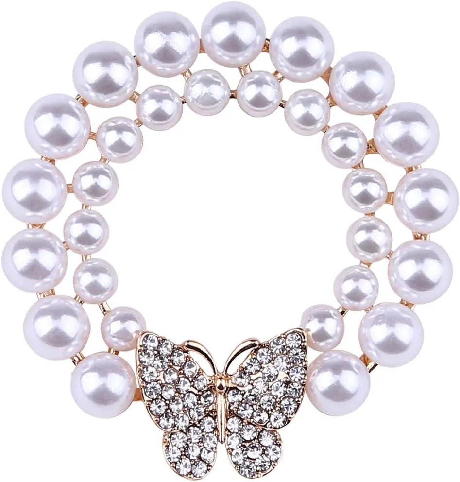 Butterfly Brooch Pin Pearl Crystal Brooches Jewelry for Women Girls