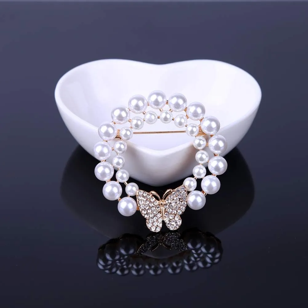 Butterfly Brooch Pin Pearl Crystal Brooches Jewelry for Women Girls