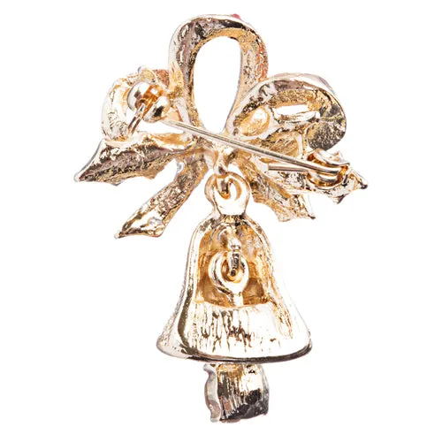 Christmas Jewelry Crystal Rhinestone Ribbon Bell Charm Fashion Brooch Pin BH121