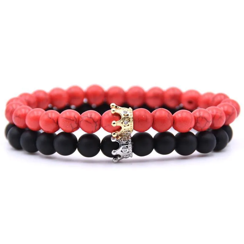 Couples Beaded Crown Bracelet Set