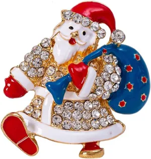 Crystal Christmas Santa Claus Brooch Pins for Women Men Rhinestone Enamel Art Deco Brooches Pins Fashion Scarf Sweater Coat Scarves Shawl Clip for Hat Bag Suit Overcoat Corsage Cardigan Christmas